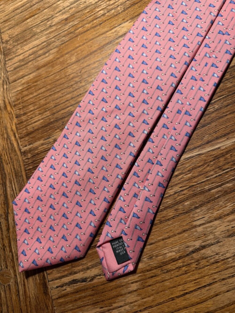 Brooks Brothers Pink Blue Sailboat Print Silk Tie